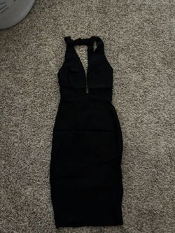 Black bodycon dress with open back and tie straps Small