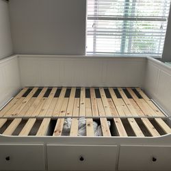 IKEA White wood Twin Extendable to Full Bed Frame