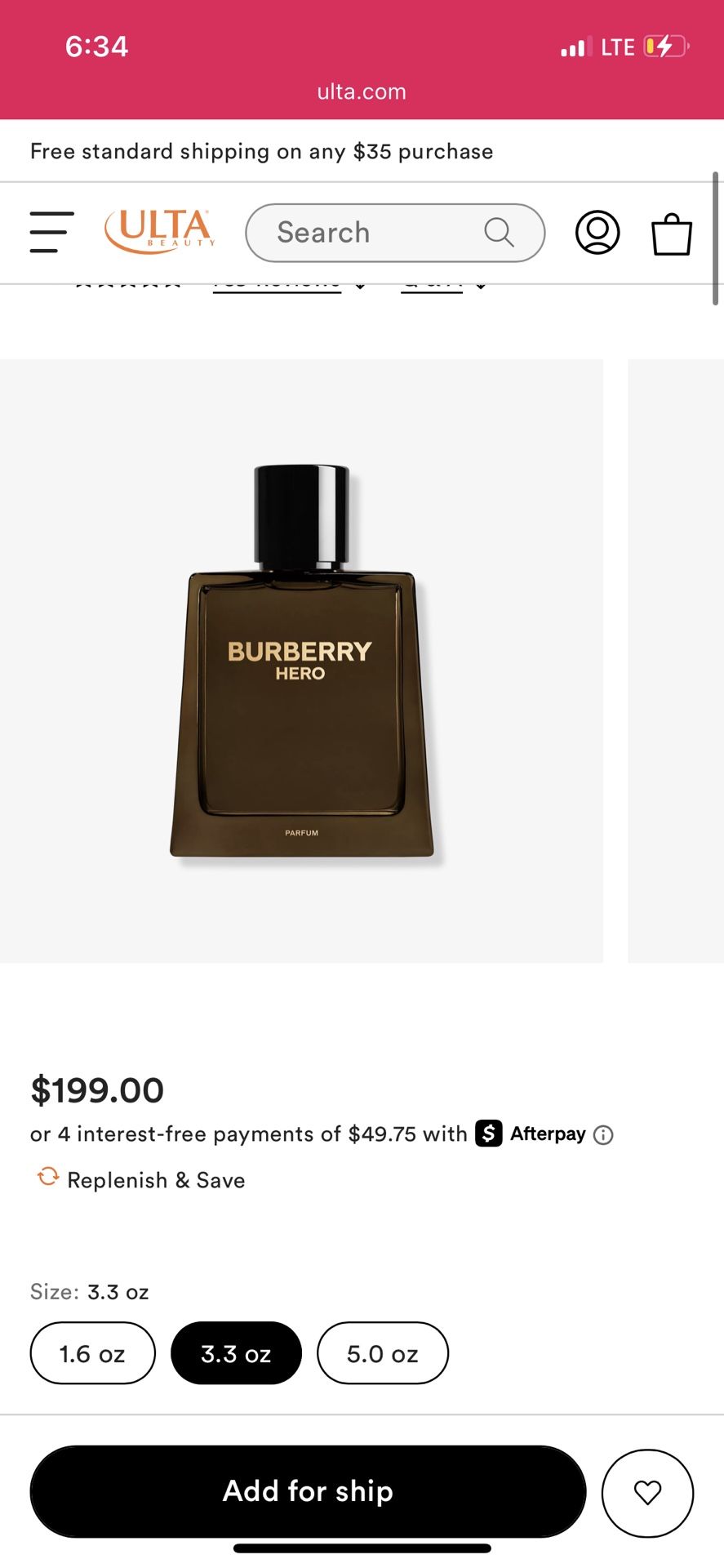 Burberry Hero Parfum 3.3oz