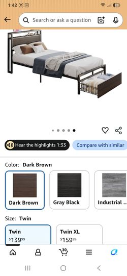 Twin Metal Bed Frame with Storage Drawer