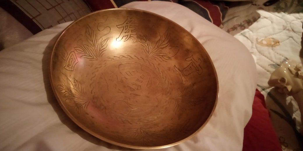 Chinese Brass Fruit Offering Bowl