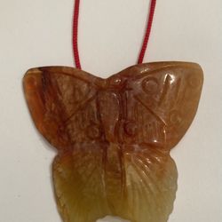 Jade Butterfly Pendant Necklace. Hand Carved from One Piece of Amber Jade