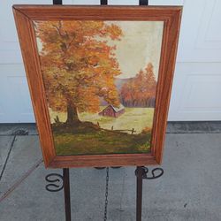 Vintage framed farm landscape oil on canvas painting signed Sharon Lee