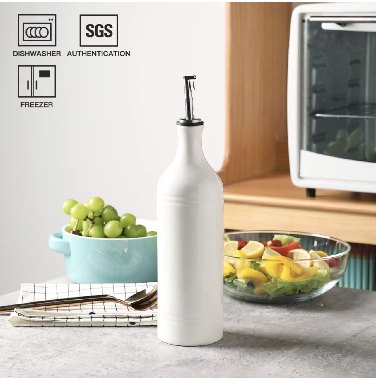 Large Ceramic Olive Oil Dispenser Bottle, Opaque Oil Cruet Protects Oil to Reduce Oxidation, Suitable For Storage Of Oil, Vinegar, Soy Sauce & Other L