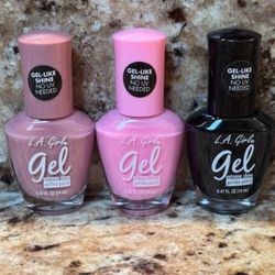 Set of 3- L.A. Girl Gel Extreme Shine Nail Polish. NEW- Black, Hot Pink, Mauve