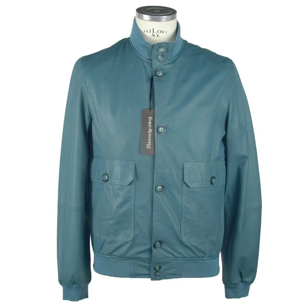 Emilio Romanelli ELEGANT PETROL BLUE LEATHER JACKET SKU EM-972