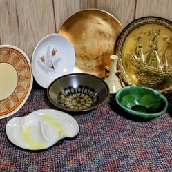 Mid Century Vintage Retro Dishware Plates Bowl Bottle Ceramics Ashtray Vase Decor Lot