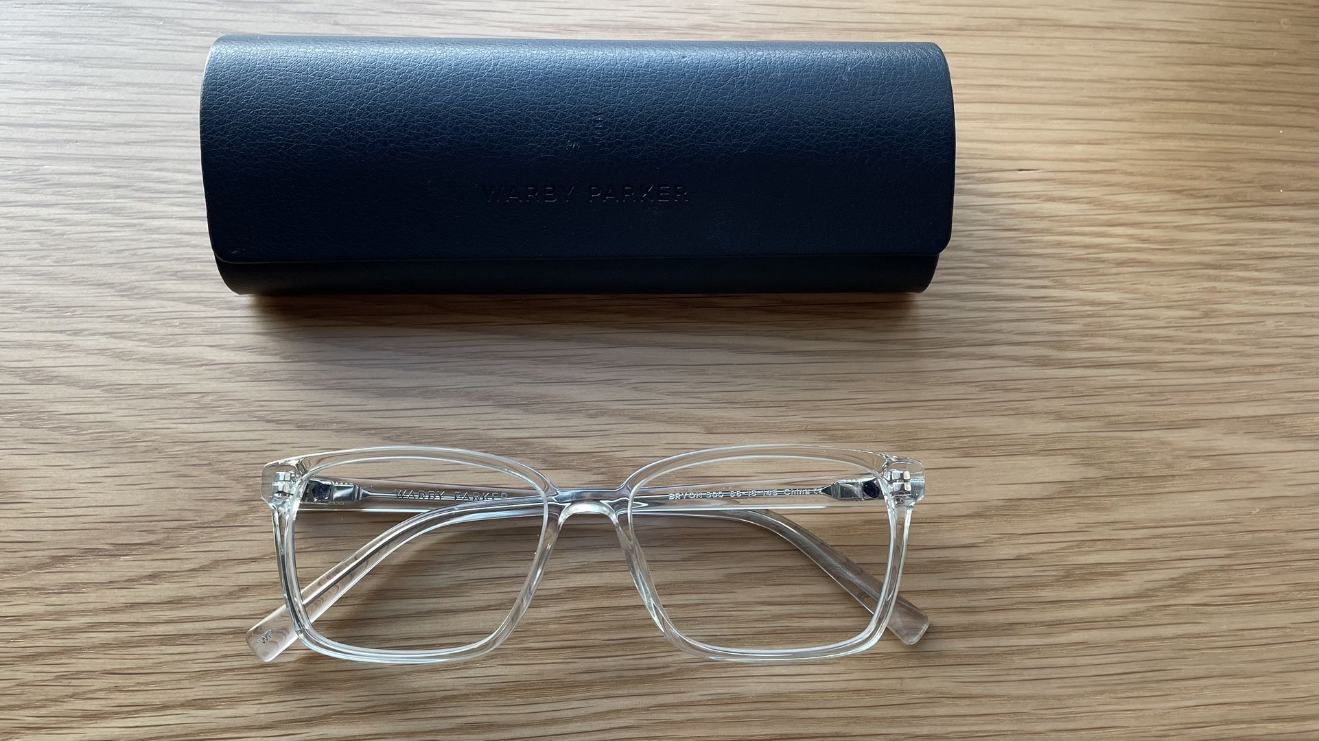 Warby Parker, non-prescription eyeglasses - style: Bryon - color: clear crystal
