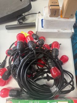 Used Red Outdoor String Lights with Black Cord