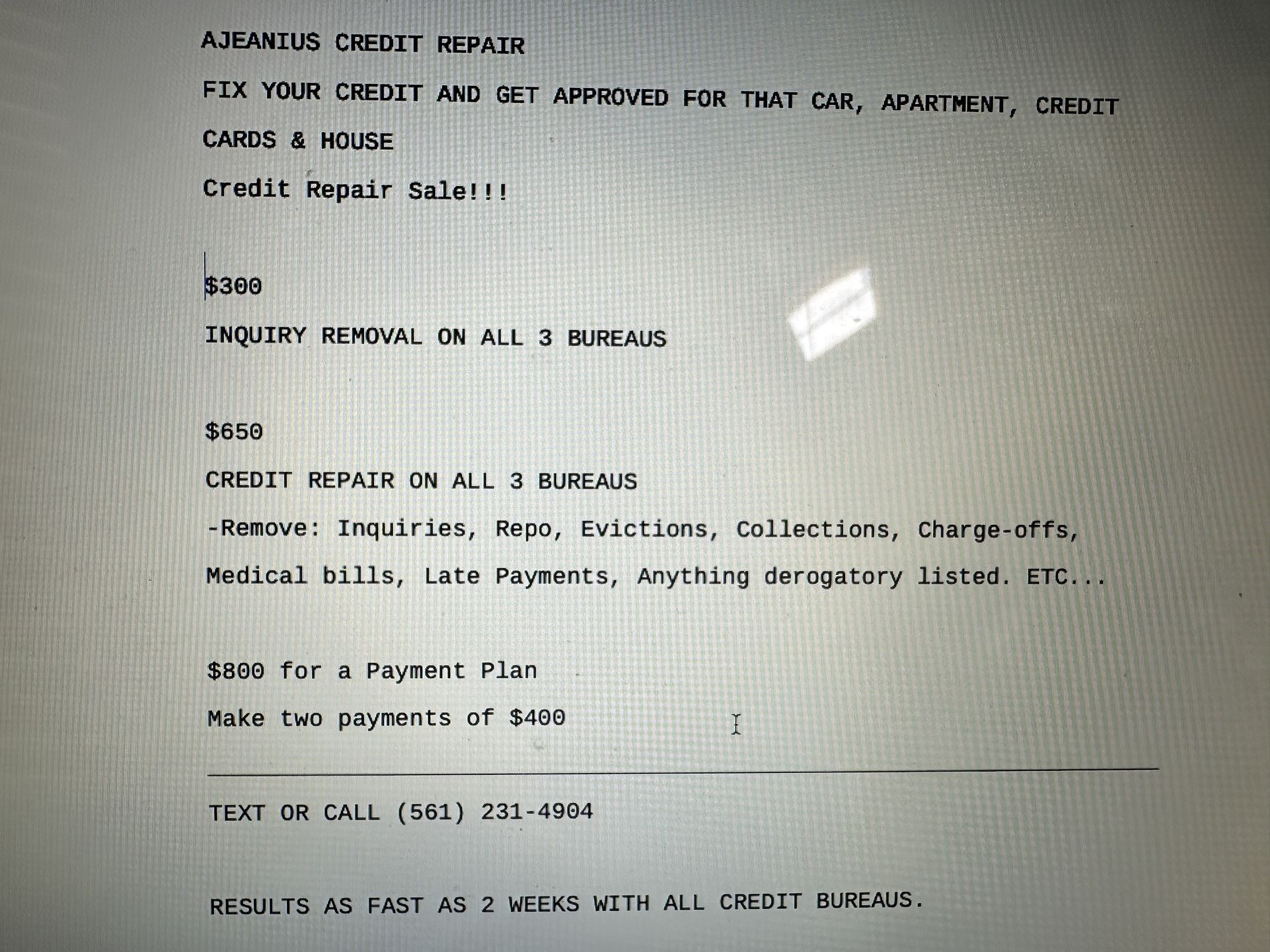 Credit Repair Sale