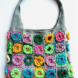 Handmade Crochet Floral Big Tote Bag.