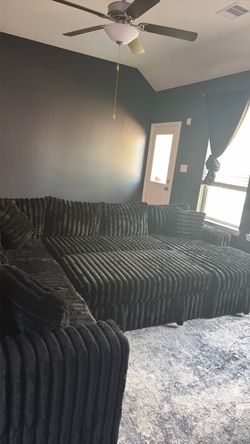 Large Black Ribbed Sectional Sofa