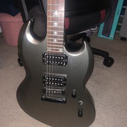 ESP LTD Viper 100 Metallic Gunmetal Silver Electric Guitar With Skull Inlays 