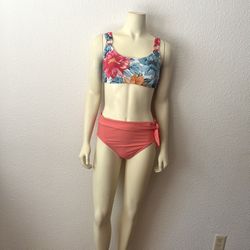 Time and True Floral Bikini Top and Coral Bottoms