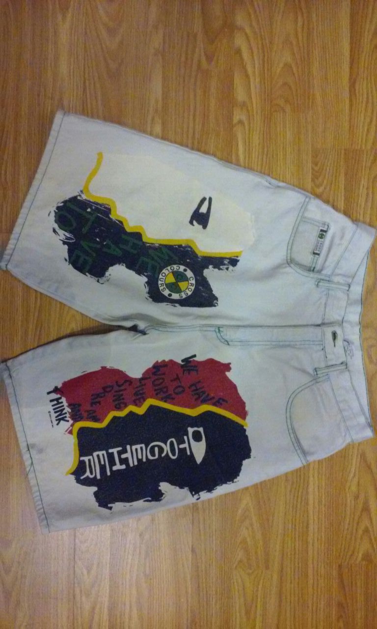 VTG 90's DENIM YA DIG CROSS COLOURS HIP HOP BAGGY SHORTS SIZE 34 RARE ...