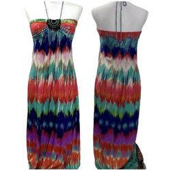 Heartsoul Womens Maxi Halter Dress Ikat Multicolor Beach Lounge Sz S