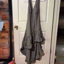 Gray Halter Ruffle Hem Dress