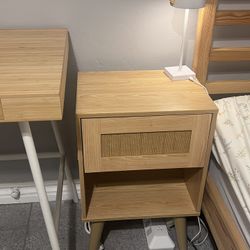 Nightstand lightwood rattan