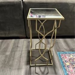  Gold Metal Tall Accent Table with Glass Top Set
