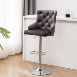 Gray Upholstered Dining Adjustable Seat, High Back Stool Bar Chair Tufted, One Stool