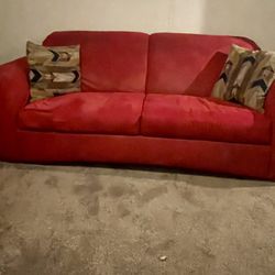 Two Microfiber Cloth Red Sofas Matching Set