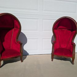 Rare Victorian Child Size - Scale Red Velvet Balloon Canopy Dome Chairs