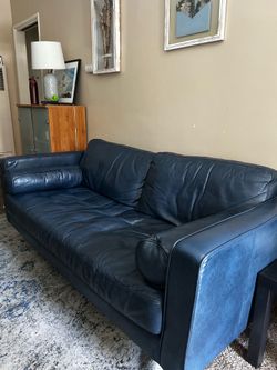 Blue leather couch