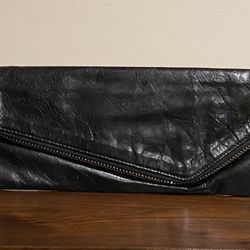 HOBO black leather envelope clutch with asymmetrical flap - IMPECCABLE CONDITION