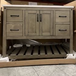 42'' Solid Wood Bathroom Vanity Cabinet with Stone Countertop(Damaged Countertop )