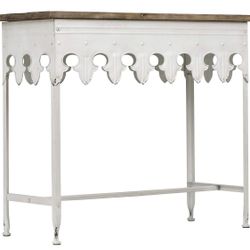 Metal Console Sofa Table with Solid Wood Top, White