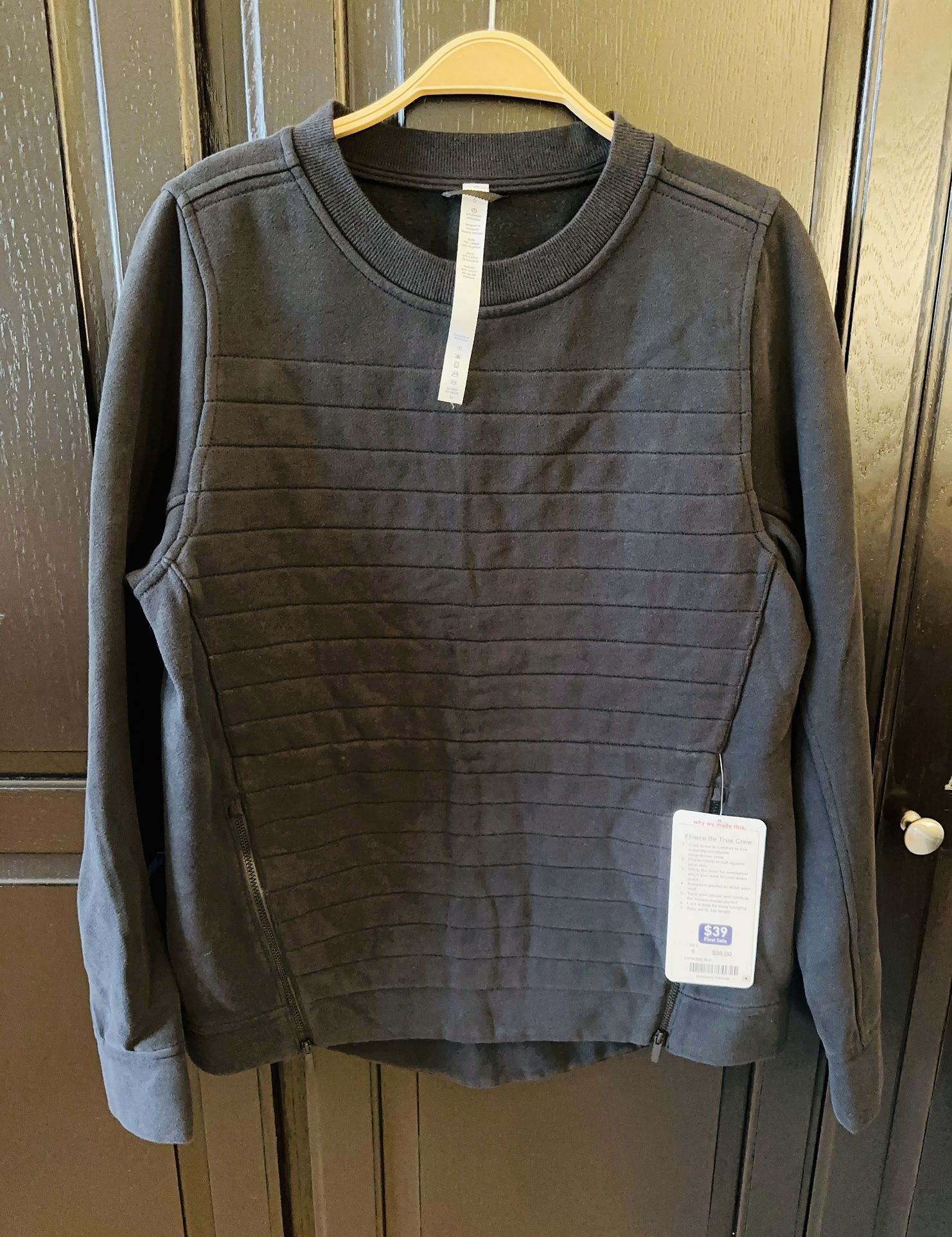  Lululemon Black Fleece Be True Crew Size 6 Sweatshirt New with 