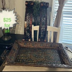 Metal Candle Holder Set of 2. & Metal Tray$25 For All