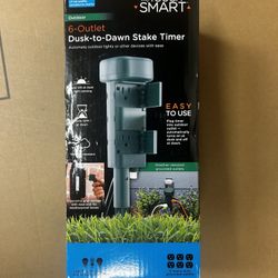 Outdoor 6-Outlet Dusk-to-Dawn Stake Timer Automate outdoor lights or other devices with ease