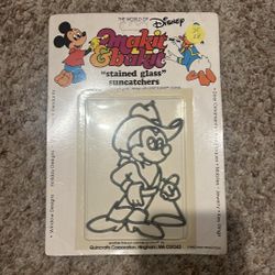 Vintage Makit Bakit Mickey Mouse Cowboy Disney Suncatcher Frame Craft Project. Cardboard is discolored & corners are bent 