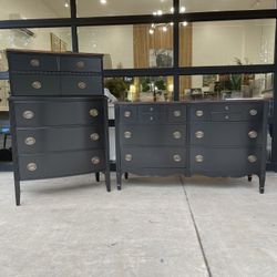Tall Black Modern Vintage Dresser. Red Mahogany 