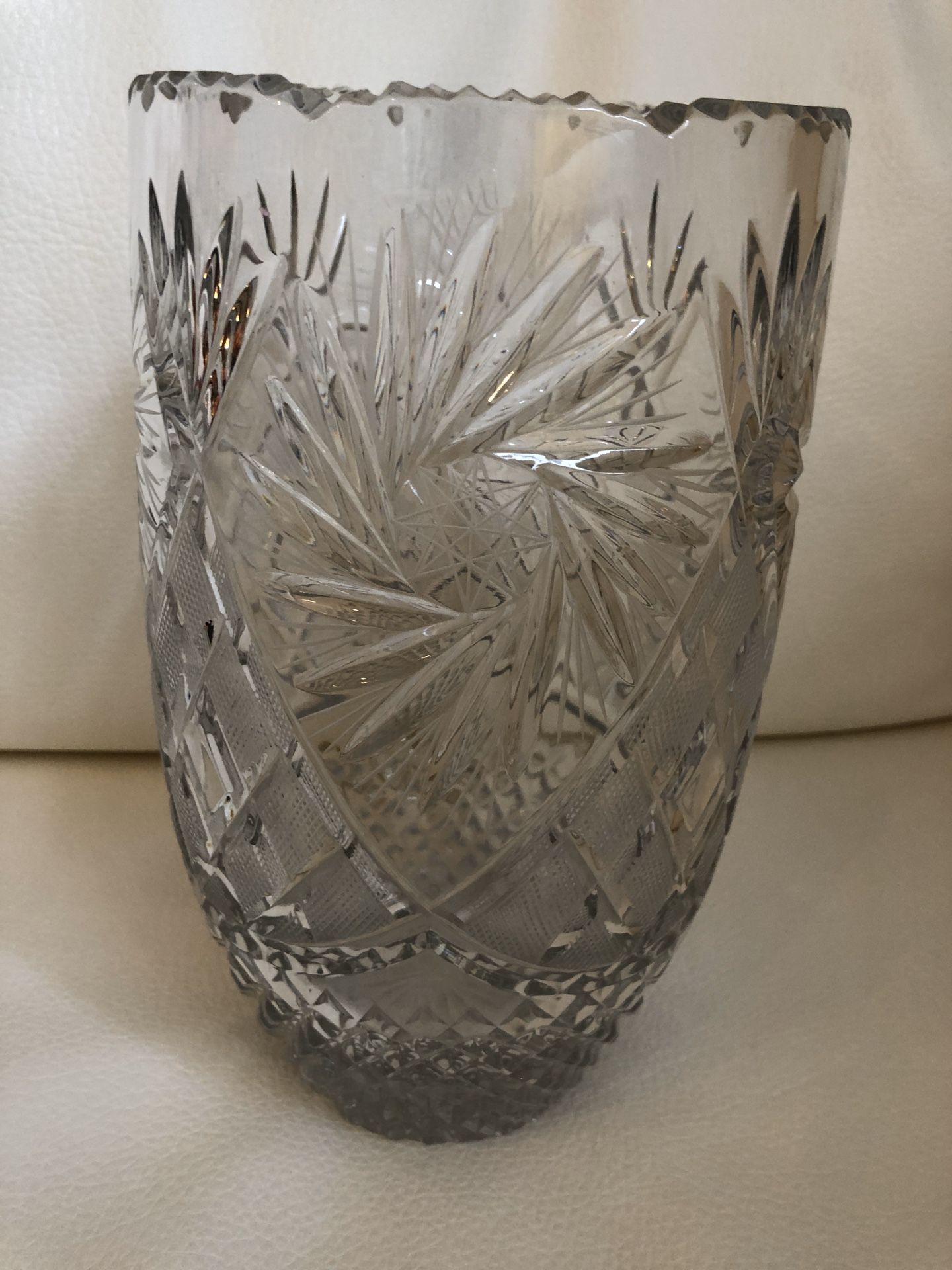 Tall European Crystal Hand-Cut Vase