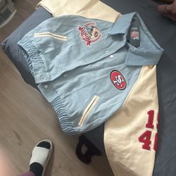 49ers denim leather jacket