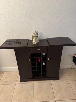 Dark Wood Home Bar Cabinet with Wine Rack