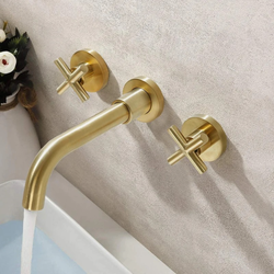 Wall Mounted Optional 2-handle Bathroom Faucet gold  A52