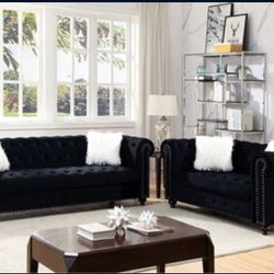 Brand New Black Velvet Sofa And Loveseat