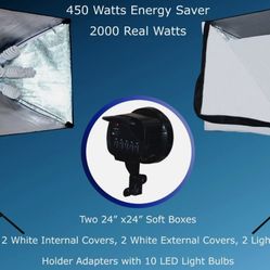 Photography Softbox Lighting Kit 24x24 Softboxes  with dual light 5-bulb holders