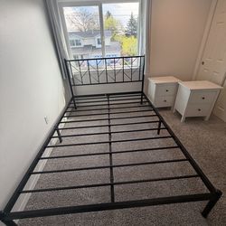 Queen Bed Frame and IKEA Solid Wood Night Stands  & Dresser