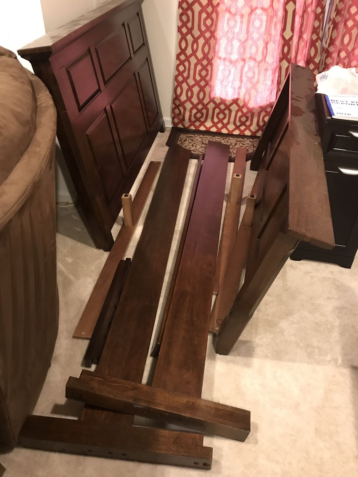 Queen bed frame, wooden/cherry, used