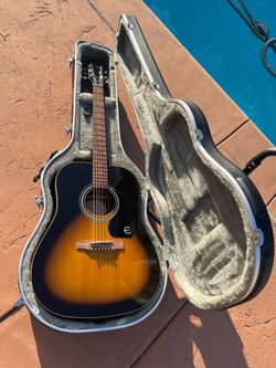 Gibson Epiphone Acoustic Guitar w/ Case, Capo & Clip-On Tuner – Excellent Condition