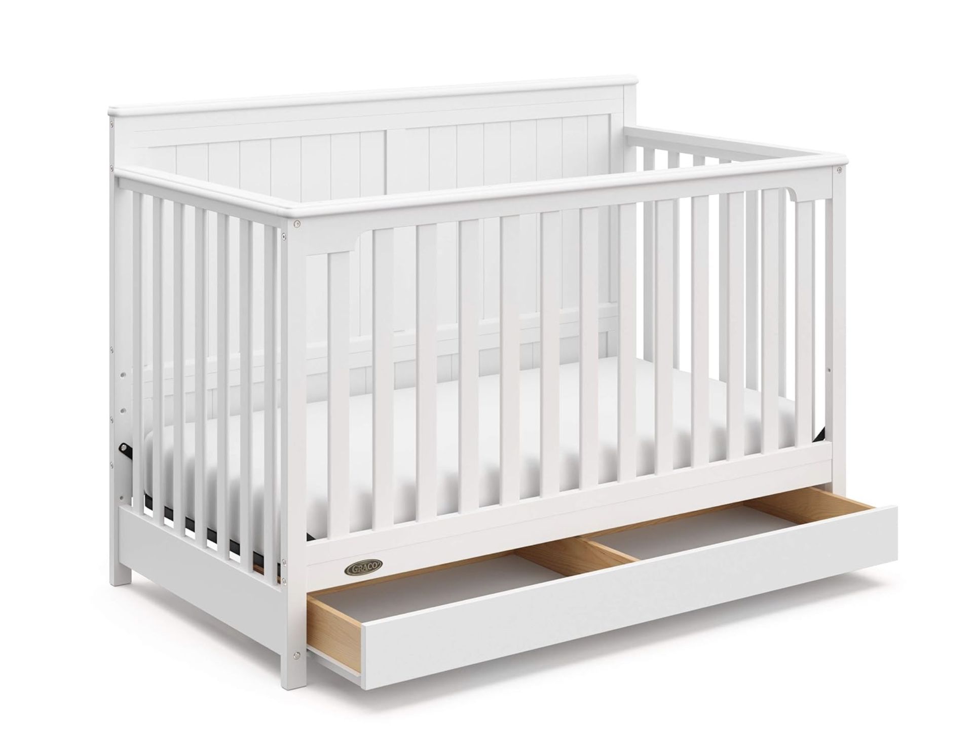 New White Graco Hadley 5in1 Convertible Crib With Drawer