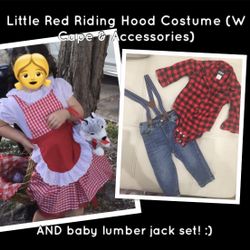 Little Red Riding Hood Costume Gymboree Girl (5-6) & Baby Lumberjack Outfit (6 9-12m) with Accessories!