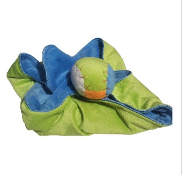 baseball  small lovey security blanket blue and lime green 