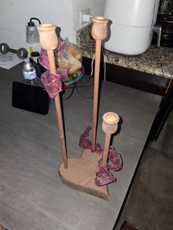 Wooden Heart Base Triple Candlestick Holder