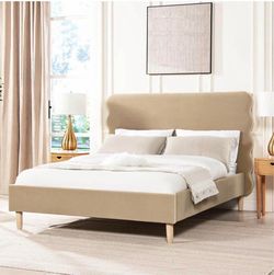 King Size Bed Frame 52.4" Modern Velvet Upholstered Platform Bed with Biscuit-Edge High Headboard/Si