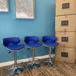 New 3 Blue Bar Stools 